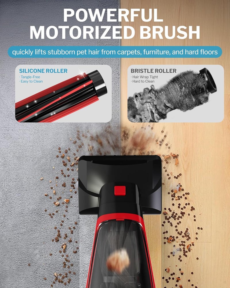 Powools Pet Hair Handheld Vacuum Cordless, Car Vacuum Rechargeable with Reusable Filters, Motorized Brush and Multi-Accessories for Carpet, Couch & Stairs, Red, 17.0"X 4.6"X 6.6" - Image 3